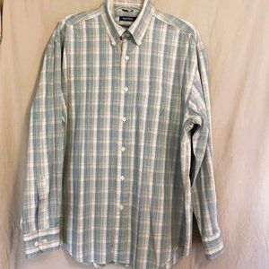 Nautica Mens Button Down Shirt sz L Blue Plaid 80s 2 ply cotton